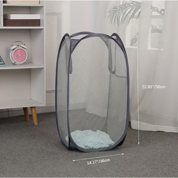Collapsible Mesh Pop Up Laundry Hamper with Sturdy Handles and Side Pocket - Portable Foldable Clothes Baskets for Dorm, Bathroom & Travel Storage