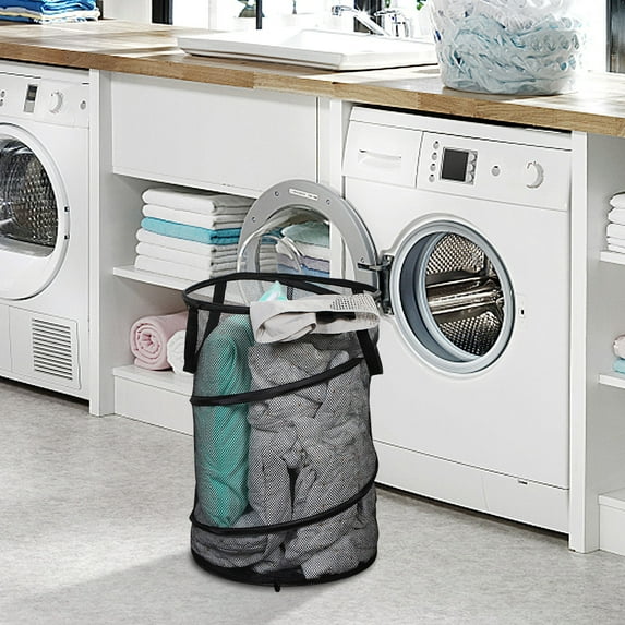 Collapsible Mesh Popup Laundry Hamper Basket with Drawstring, Foldable for College Dorm Travel Home Large Capacity Sturdy