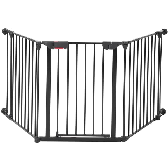Collapsible Metal Baby Safety Gate – 29" Tall, Playpen with Lockable Door, Adjustable Portable Pet & Child Barrier for Doors – Black, 3 Panels