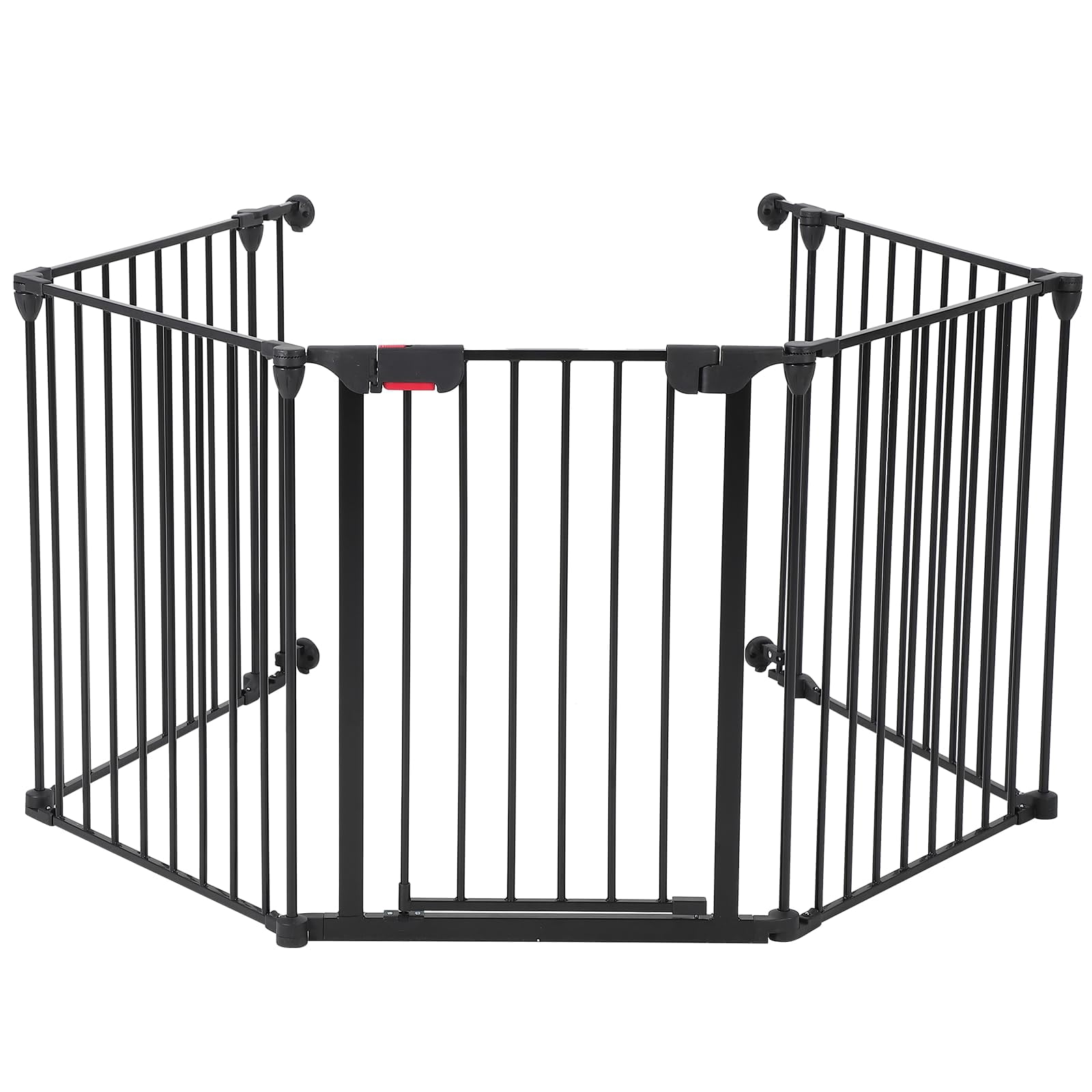Collapsible Metal Baby Safety Gate – 29" Tall, Playpen with Lockable Door, Adjustable Portable Pet & Child Barrier for Doors – Black, 5 Panels