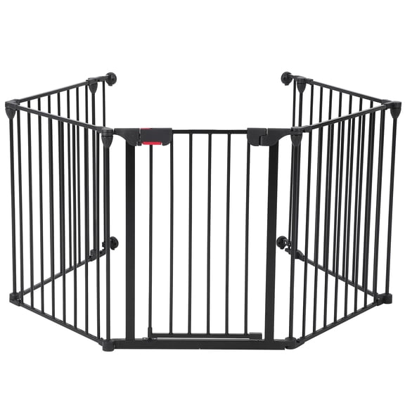 Collapsible Metal Baby Safety Gate – 29" Tall, Playpen with Lockable Door, Adjustable Portable Pet & Child Barrier for Doors – Black, 5 Panels