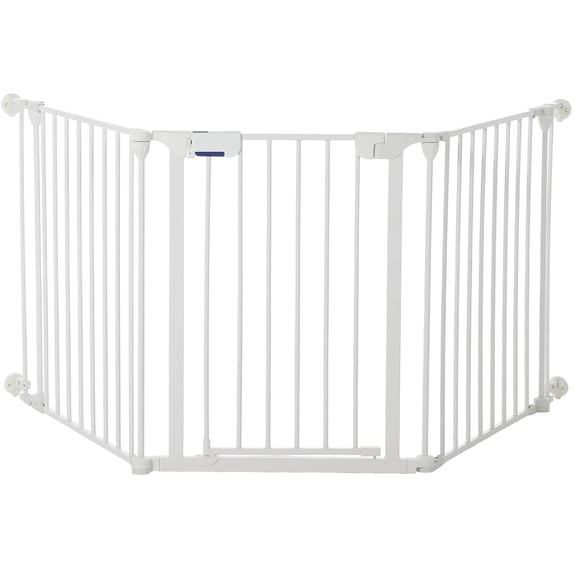 Collapsible Metal Baby Safety Gate – 29" Tall, Playpen with Lockable Door, Adjustable Portable Pet & Child Barrier for Doors – White, 3 Panels