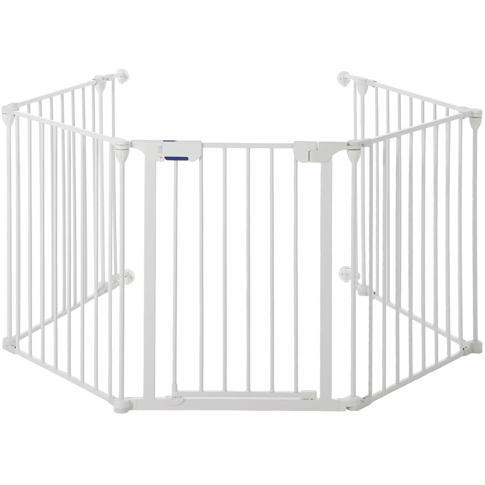 Collapsible Metal Baby Safety Gate – 29" Tall, Playpen with Lockable Door, Adjustable Portable Pet & Child Barrier for Doors – White, 5 Panels