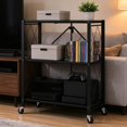 Collapsible Metal Shelving Unit on Wheels, 3 Tier Folding Storage Cart ...