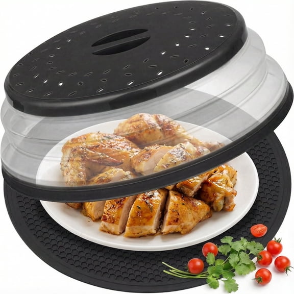 Collapsible Microwave Food Cover, Microwave Splatter Guard with Steam Vent, Dishwasher Safe Kitchen Plate Cover, 1 Pack