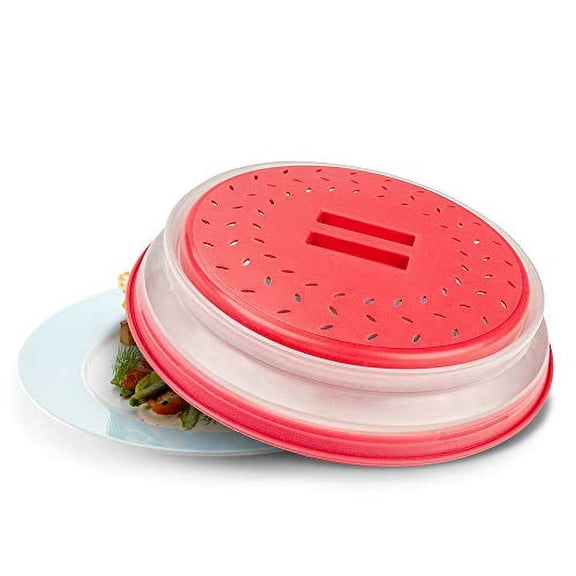 Collapsible Microwave Splatter Cover By Exultimate Microwave Plate Cover with Safe and Easy Handle Vented Microwave Cover for Splatter-Free and Mess-Free Reheating and Cooking , Red