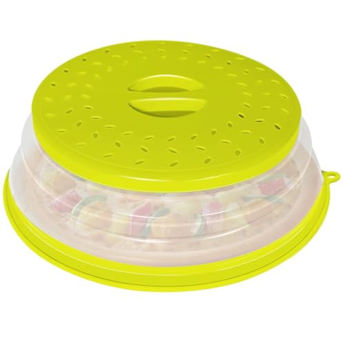 Collapsible Microwave Splatter Cover for Food,Vented Microwave Lid with Hook Hole,Splatter Guard for Plate Dish Bowl,Vegetable Fruit Colander Multi-function Kitchen Gadget (Green)