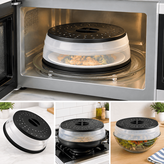 Collapsible Microwave Splatter Cover(black, 12.3IN)