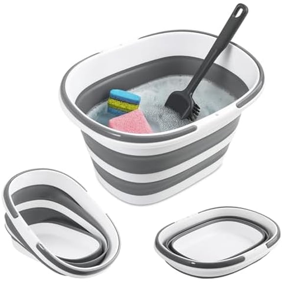 Collapsible Mop Bucket with Handles 7.4 Gallon Foldable Tub for Cleaning Large Silicone Pop Up Buckets Portable Collapse Camping Car Wash Basket for Space-Saving Storage