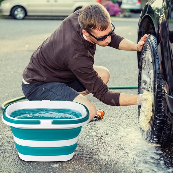 Collapsible Mop Bucket, Plastic Bucket for House Cleaning, Car Washing, Silicone Cleaning Supplier Organizer, Portable Basket with Handle for Laundry Storage, RV Camping, Fishing
