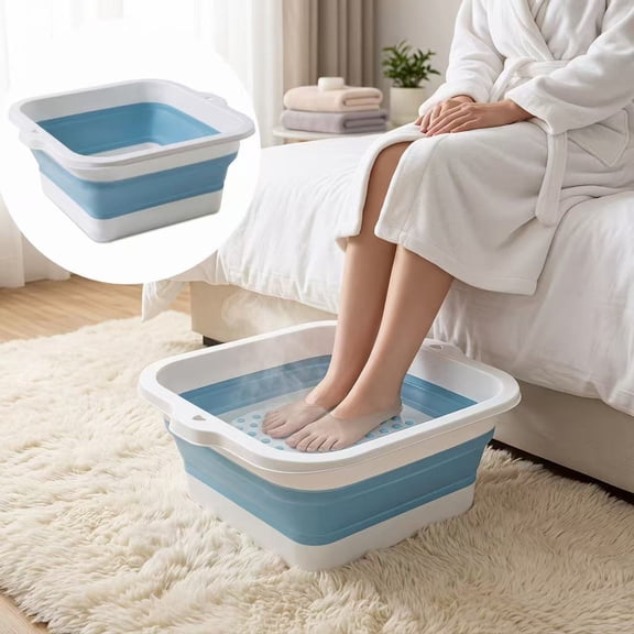Renyuanyuan Collapsible Wash Tub, Over-Calf Insulated Plastic with Massage Nodes, Portable for Camping, Travel, RV, Foot Washing, Laundry