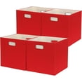 thumbnail image 1 of Collapsible Organization Basket Fabric Foldable Box with Handles, 11x11 Cube Storage Bins Set of 4, Thick and Heavy Duty Storage Baskets for Shelves Bedroom Livingroom,Red, 1 of 10