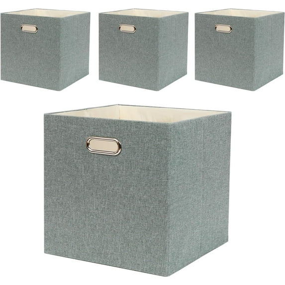 Collapsible Organization Basket Fabric Foldable Box with Handles, 13x13 Cube Storage Bins Set of 4, Thick and Heavy Duty Storage Baskets for Shelves Bedroom Livingroom,green