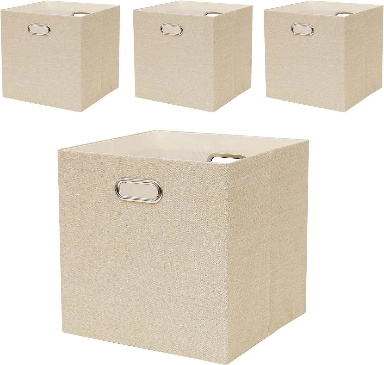 Collapsible Organization Basket Fabric Foldable Box with Handles, 13x13 Cube Storage Bins Set of 4, Thick and Heavy Duty Storage Baskets for Shelves Bedroom Livingroom