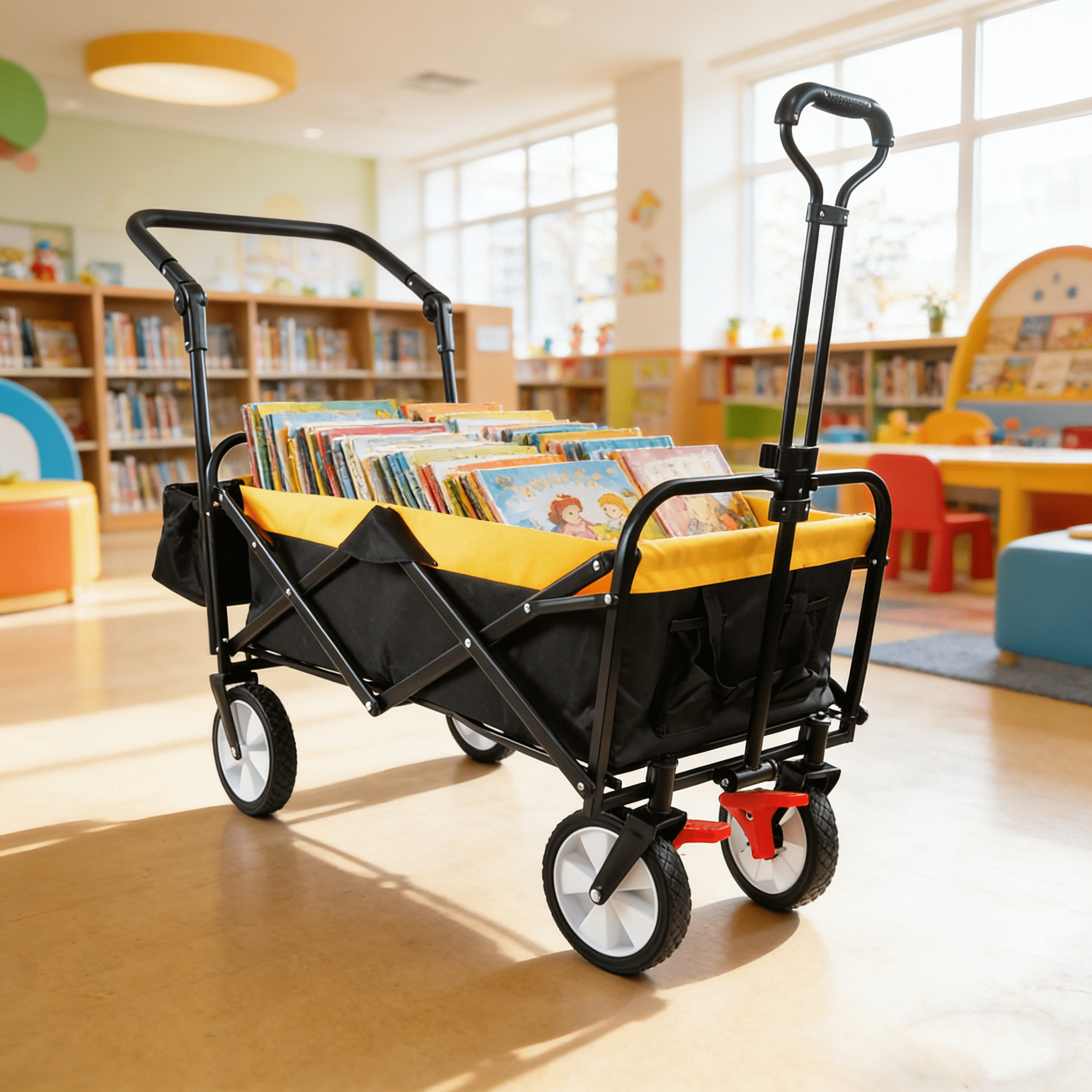Collapsible Outdoor Utility Wagon, Heavy Duty Folding Garden Portable Hand Cart, Drink Holder, Adjustable Handles