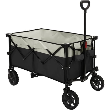 Collapsible Outdoor Utility Wagon Heavy Duty Folding Garden Portable Hand Cart with Universal Wheels, Adjustable Handle & Drink Holders