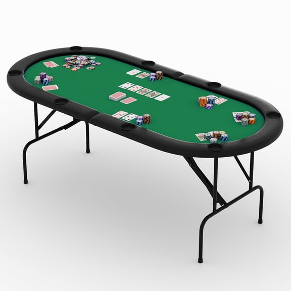 Collapsible Oval Poker Table For 8 Players  Green Felt Surface, Padded
