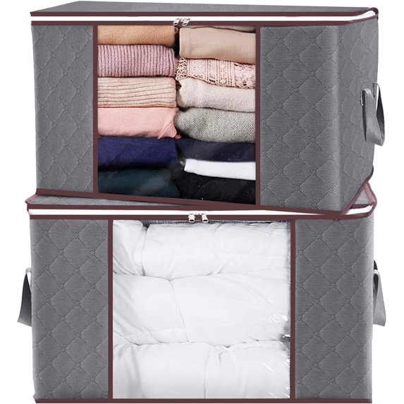 Collapsible Oversize Storage Bags, 2-Pack Of Durable Fabric Organizers With Clear Window Panel, Reinforced Handles For Closet And Travel Use