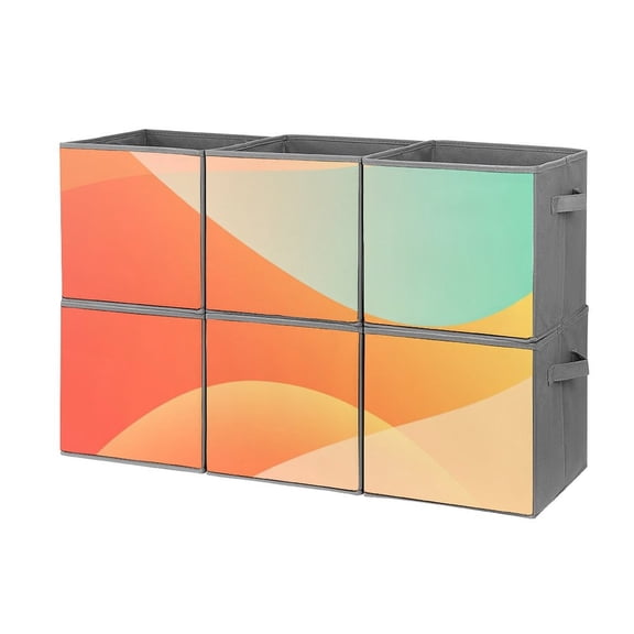 Collapsible Oxford Fabric Storage Cubes with Handles, Large Mid Foldable Oxford Cloth Bins Set of 2/6, Closet Organizers - Abstract colorful green and red vector wave