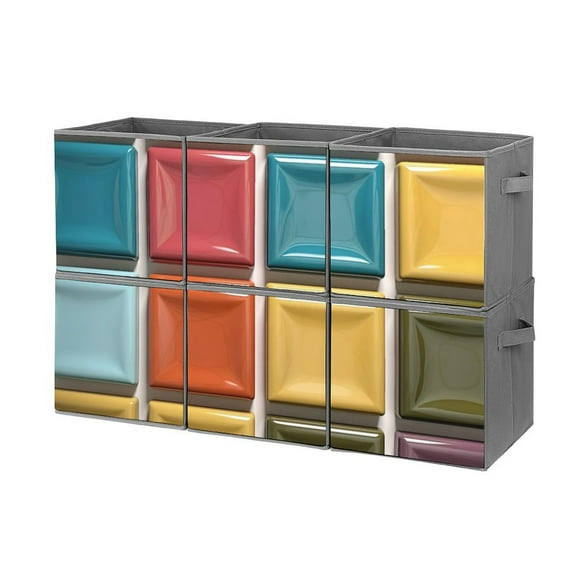 Collapsible Oxford Fabric Storage Cubes with Handles, Large Mid Foldable Oxford Cloth Bins Set of 2/6, Closet Organizers - Colorful Abstract Vibrant Ceramic Geometric P