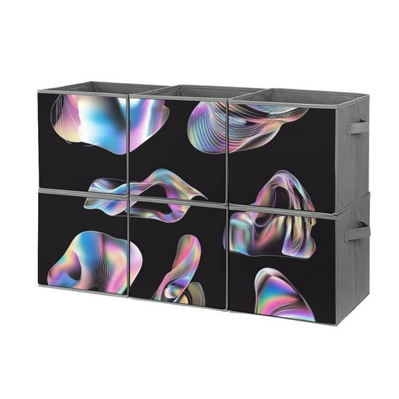 Collapsible Oxford Fabric Storage Cubes with Handles, Large Mid Foldable Oxford Cloth Bins Set of 2/6, Closet Organizers for Shelves Clothes Home Kitchen Toy - 3D chrome shape