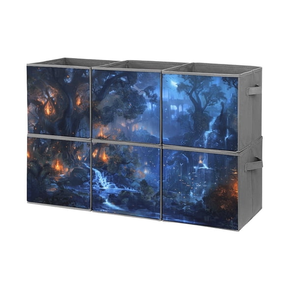 Collapsible Oxford Fabric Storage Cubes with Handles, Large Mid Foldable Oxford Cloth Bins Set of 2/6, Closet Organizers for Shelves Clothes Home Kitchen Toy - Alien Enviroment