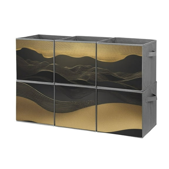 Collapsible Oxford Fabric Storage Cubes with Handles, Large Mid Foldable Oxford Cloth Bins Set of 2/6, Closet Organizers for Shelves Clothes Home Kitchen Toy - Black Gold Gradient
