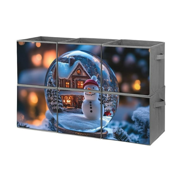 Collapsible Oxford Fabric Storage Cubes with Handles, Large Mid Foldable Oxford Cloth Bins Set of 2/6, Closet Organizers for Shelves Clothes Home Kitchen Toy - Christmas Crystal Ball