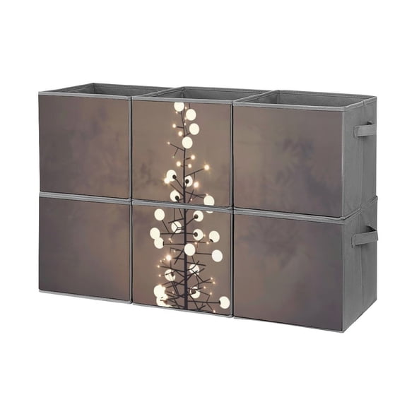 Collapsible Oxford Fabric Storage Cubes with Handles, Large Mid Foldable Oxford Cloth Bins Set of 2/6, Closet Organizers for Shelves Clothes Home Kitchen Toy - Christmas Tree Light