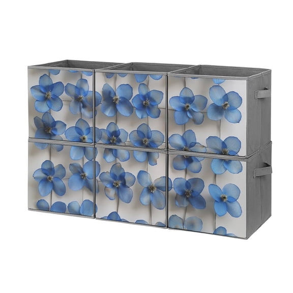 Collapsible Oxford Fabric Storage Cubes with Handles, Large Mid Foldable Oxford Cloth Bins Set of 2/6, Closet Organizers for Shelves Clothes Home Kitchen Toy - Cobalt Blue Flowers