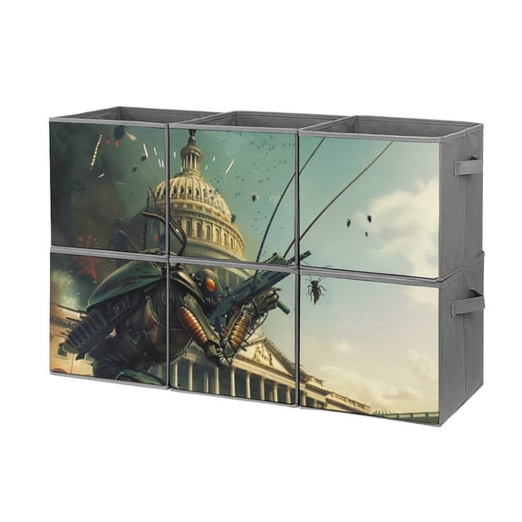 Collapsible Oxford Fabric Storage Cubes with Handles, Large Mid Foldable Oxford Cloth Bins Set of 2/6, Closet Organizers for Shelves Clothes Home Kitchen Toy - Cockroach-1