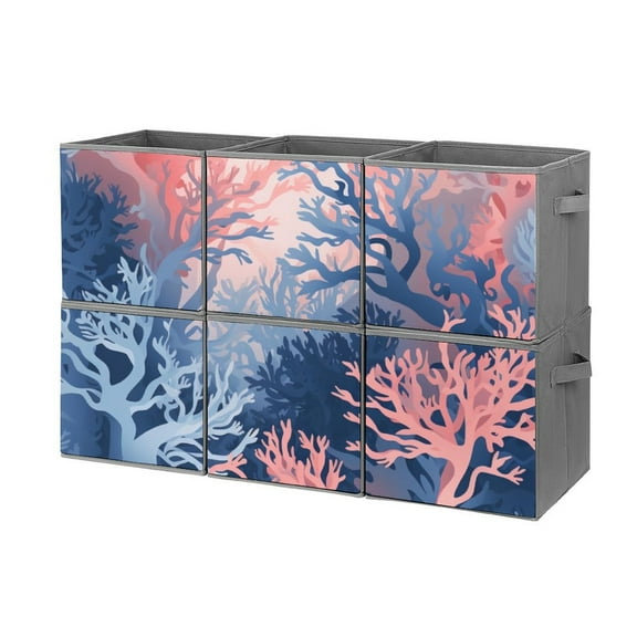 Collapsible Oxford Fabric Storage Cubes with Handles, Large Mid Foldable Oxford Cloth Bins Set of 2/6, Closet Organizers for Shelves Clothes Home Kitchen Toy - Coral