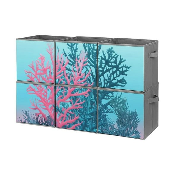 Collapsible Oxford Fabric Storage Cubes with Handles, Large Mid Foldable Oxford Cloth Bins Set of 2/6, Closet Organizers for Shelves Clothes Home Kitchen Toy - Coral