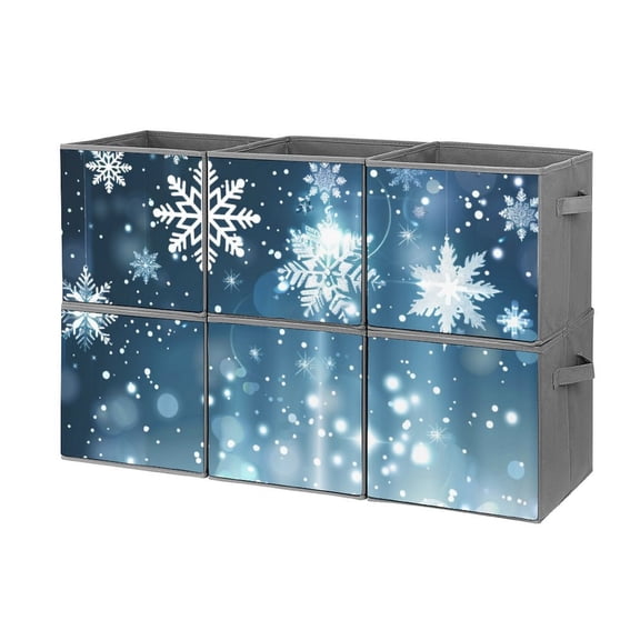 Collapsible Oxford Fabric Storage Cubes with Handles, Large Mid Foldable Oxford Cloth Bins Set of 2/6, Closet Organizers for Shelves Clothes Home Kitchen Toy - Elegant Christmas with Snowflake-1