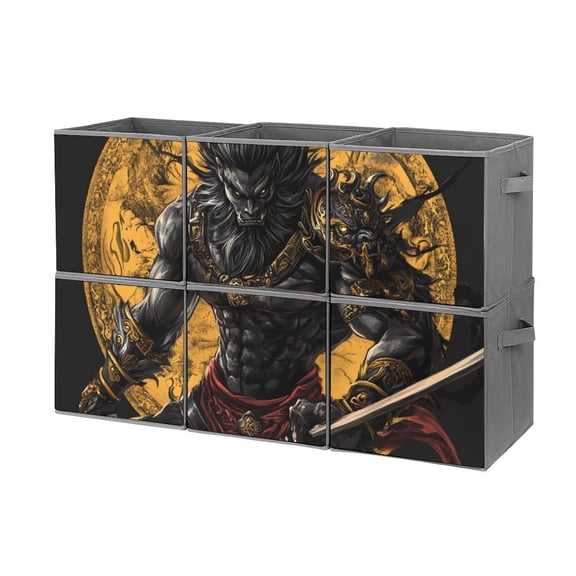 Collapsible Oxford Fabric Storage Cubes with Handles, Large Mid Foldable Oxford Cloth Bins Set of 2/6, Closet Organizers for Shelves Clothes Home Kitchen Toy - Evil Wukong-1