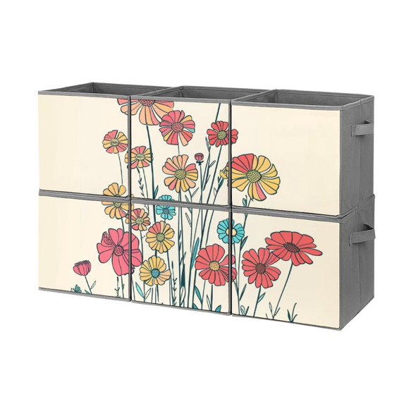 Collapsible Oxford Fabric Storage Cubes with Handles, Large Mid Foldable Oxford Cloth Bins Set of 2/6, Closet Organizers for Shelves Clothes Home Kitchen Toy - Floral-1