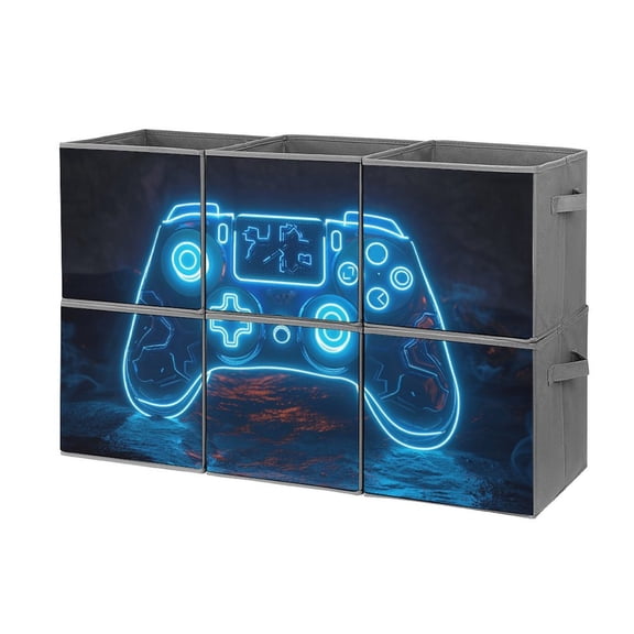 Collapsible Oxford Fabric Storage Cubes with Handles, Large Mid Foldable Oxford Cloth Bins Set of 2/6, Closet Organizers for Shelves Clothes Home Kitchen Toy - Game Controller Neon