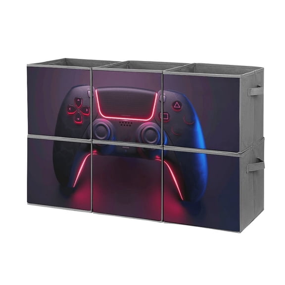 Collapsible Oxford Fabric Storage Cubes with Handles, Large Mid Foldable Oxford Cloth Bins Set of 2/6, Closet Organizers for Shelves Clothes Home Kitchen Toy - Game Controller Neon-2