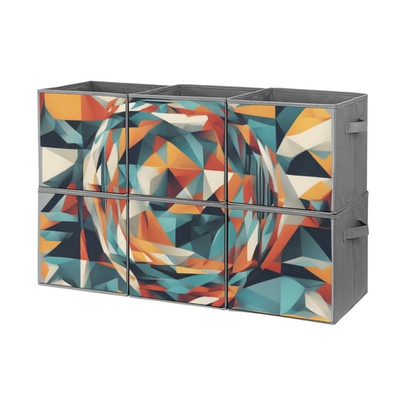 Collapsible Oxford Fabric Storage Cubes with Handles, Large Mid Foldable Oxford Cloth Bins Set of 2/6, Closet Organizers for Shelves Clothes Home Kitchen Toy - Geometric Solid Abstract