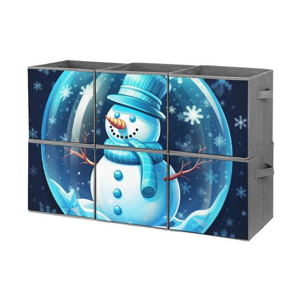 Collapsible Oxford Fabric Storage Cubes with Handles, Large Mid Foldable Oxford Cloth Bins Set of 2/6, Closet Organizers for Shelves Clothes Home Kitchen Toy - Ginger Snowman Crystal Ball