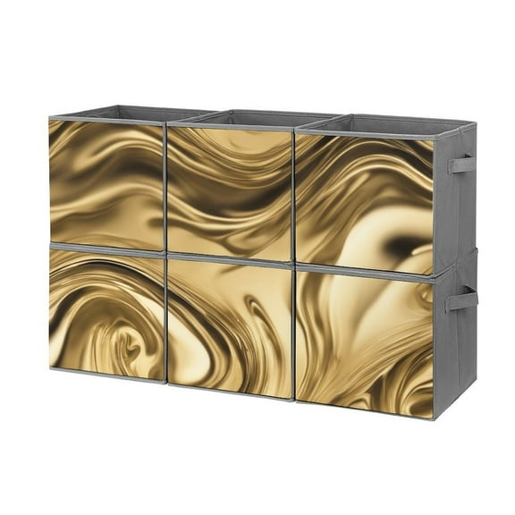 Collapsible Oxford Fabric Storage Cubes with Handles, Large Mid Foldable Oxford Cloth Bins Set of 2/6, Closet Organizers for Shelves Clothes Home Kitchen Toy - Gold Liquid Gradient