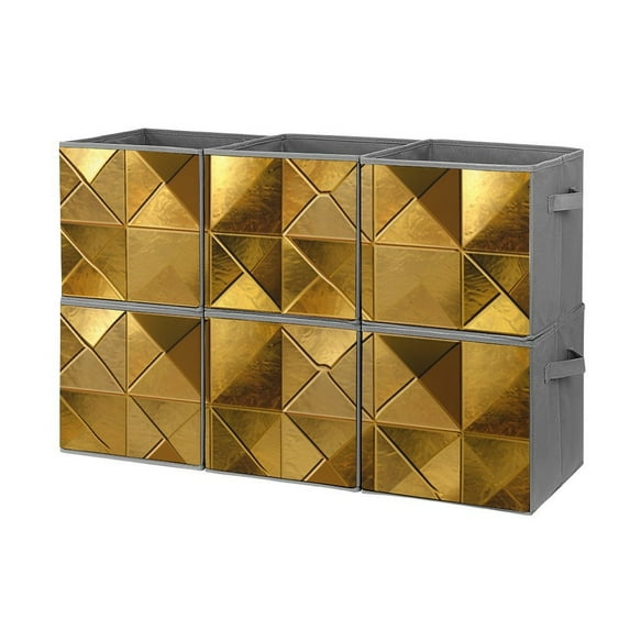 Collapsible Oxford Fabric Storage Cubes with Handles, Large Mid Foldable Oxford Cloth Bins Set of 2/6, Closet Organizers for Shelves Clothes Home Kitchen Toy - Golden Metallic-1