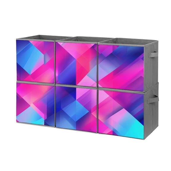 Collapsible Oxford Fabric Storage Cubes with Handles, Large Mid Foldable Oxford Cloth Bins Set of 2/6, Closet Organizers for Shelves Clothes Home Kitchen Toy - Gradient Geometric Abstract