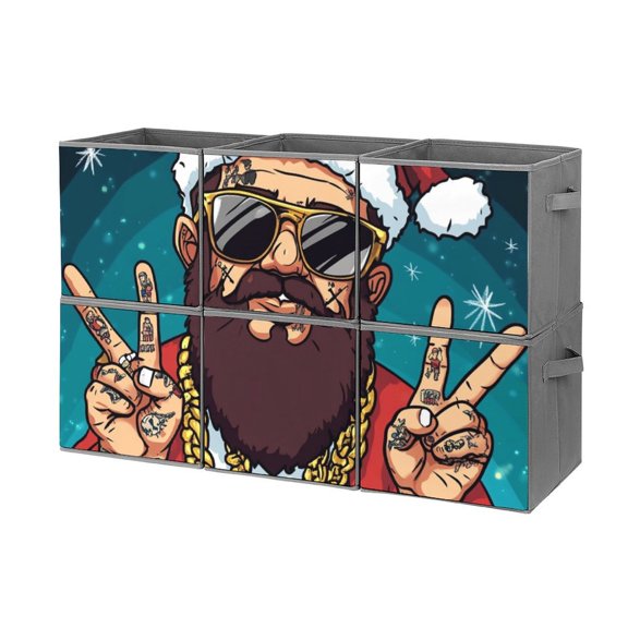 Collapsible Oxford Fabric Storage Cubes with Handles, Large Mid Foldable Oxford Cloth Bins Set of 2/6, Closet Organizers for Shelves Clothes Home Kitchen Toy - HOHOHO Santa Claus-1