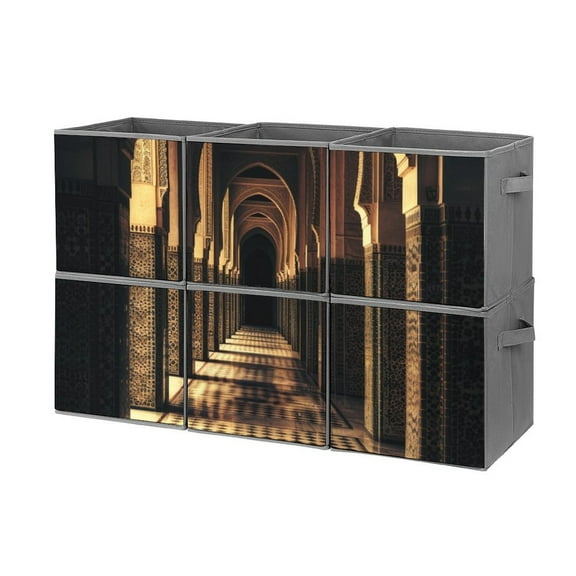 Collapsible Oxford Fabric Storage Cubes with Handles, Large Mid Foldable Oxford Cloth Bins Set of 2/6, Closet Organizers for Shelves Clothes Home Kitchen Toy - Islamic Architecture