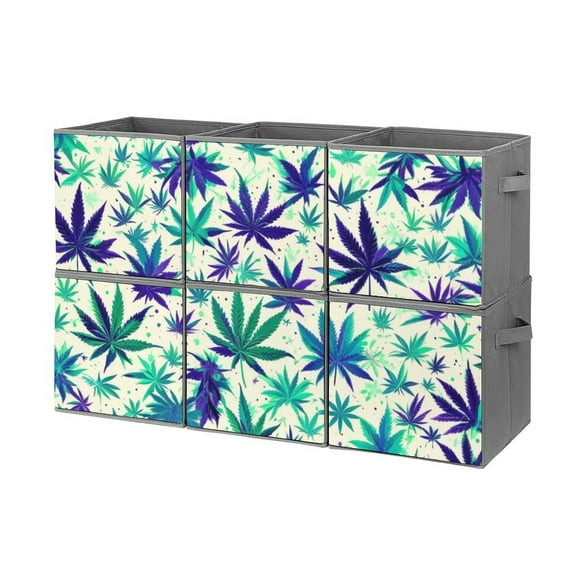 Collapsible Oxford Fabric Storage Cubes with Handles, Large Mid Foldable Oxford Cloth Bins Set of 2/6, Closet Organizers for Shelves Clothes Home Kitchen Toy - Leafs