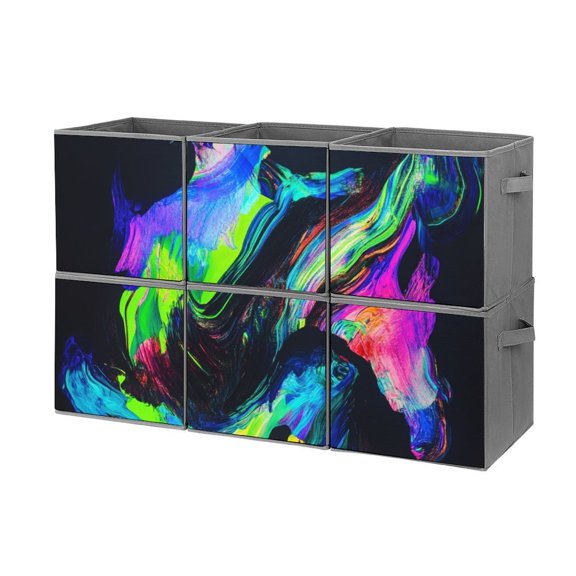 Collapsible Oxford Fabric Storage Cubes with Handles, Large Mid Foldable Oxford Cloth Bins Set of 2/6, Closet Organizers for Shelves Clothes Home Kitchen Toy - Liquid marbling paint background-3
