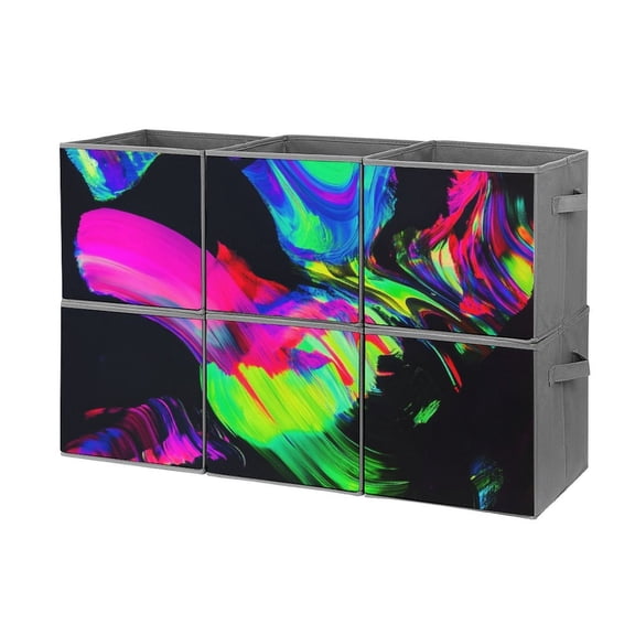 Collapsible Oxford Fabric Storage Cubes with Handles, Large Mid Foldable Oxford Cloth Bins Set of 2/6, Closet Organizers for Shelves Clothes Home Kitchen Toy - Liquid marbling paint background