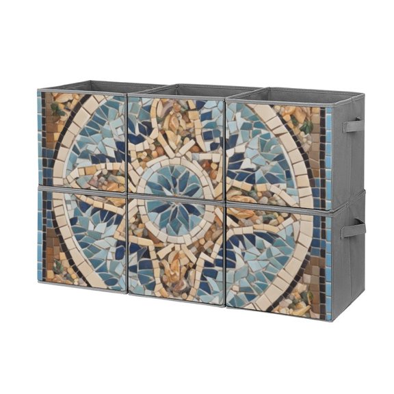 Collapsible Oxford Fabric Storage Cubes with Handles, Large Mid Foldable Oxford Cloth Bins Set of 2/6, Closet Organizers for Shelves Clothes Home Kitchen Toy - Mediterranean style mosaic Around