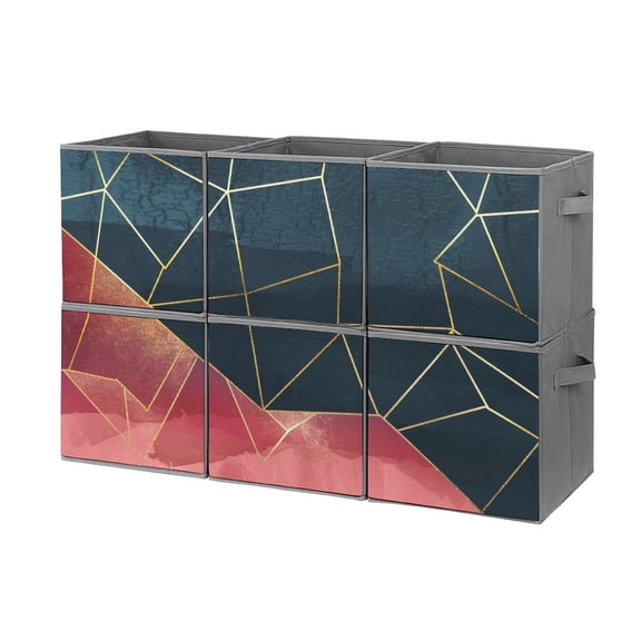 Collapsible Oxford Fabric Storage Cubes with Handles, Large Mid Foldable Oxford Cloth Bins Set of 2/6, Closet Organizers for Shelves Clothes Home Kitchen Toy - Minimalist Abstract Gold